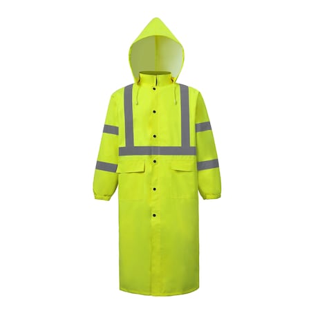 2W International Hi-Vis Rain Coat, 100% Polyester Oxford with PU coating, Class 3 Lime, XL 650C-3 XL